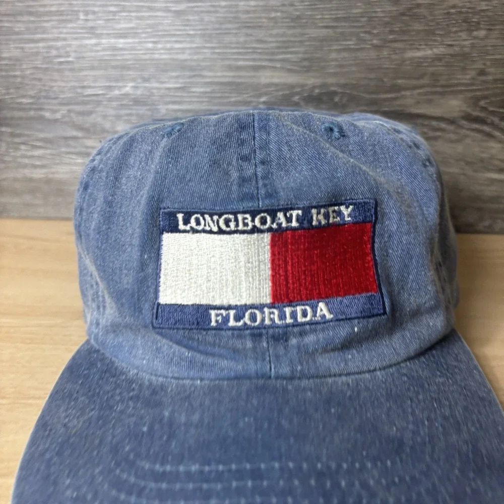 Longboat Key Florida Hat Cap Strap Back Blue Red White Embroidered Patch Mens